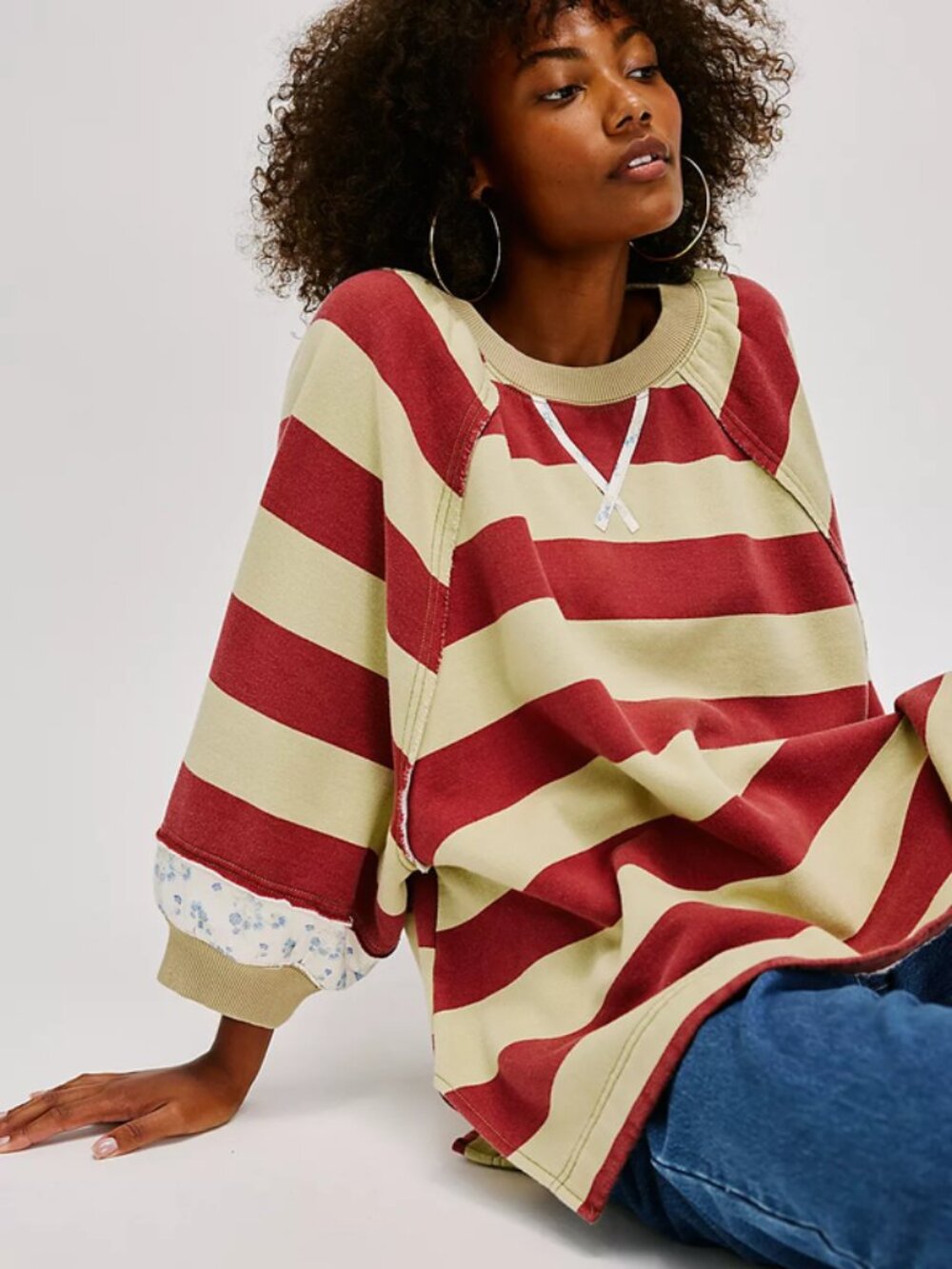 Free People Tavi Sweatshirt Pullover Top Spiced Brandy Printed Oversized New L